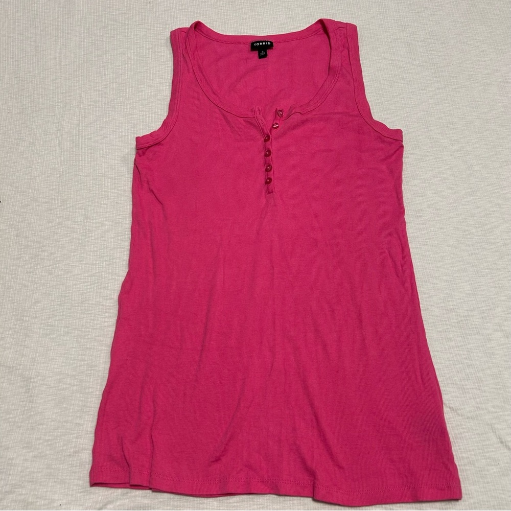 torrid Hot Pink Tank Top with Button Henley